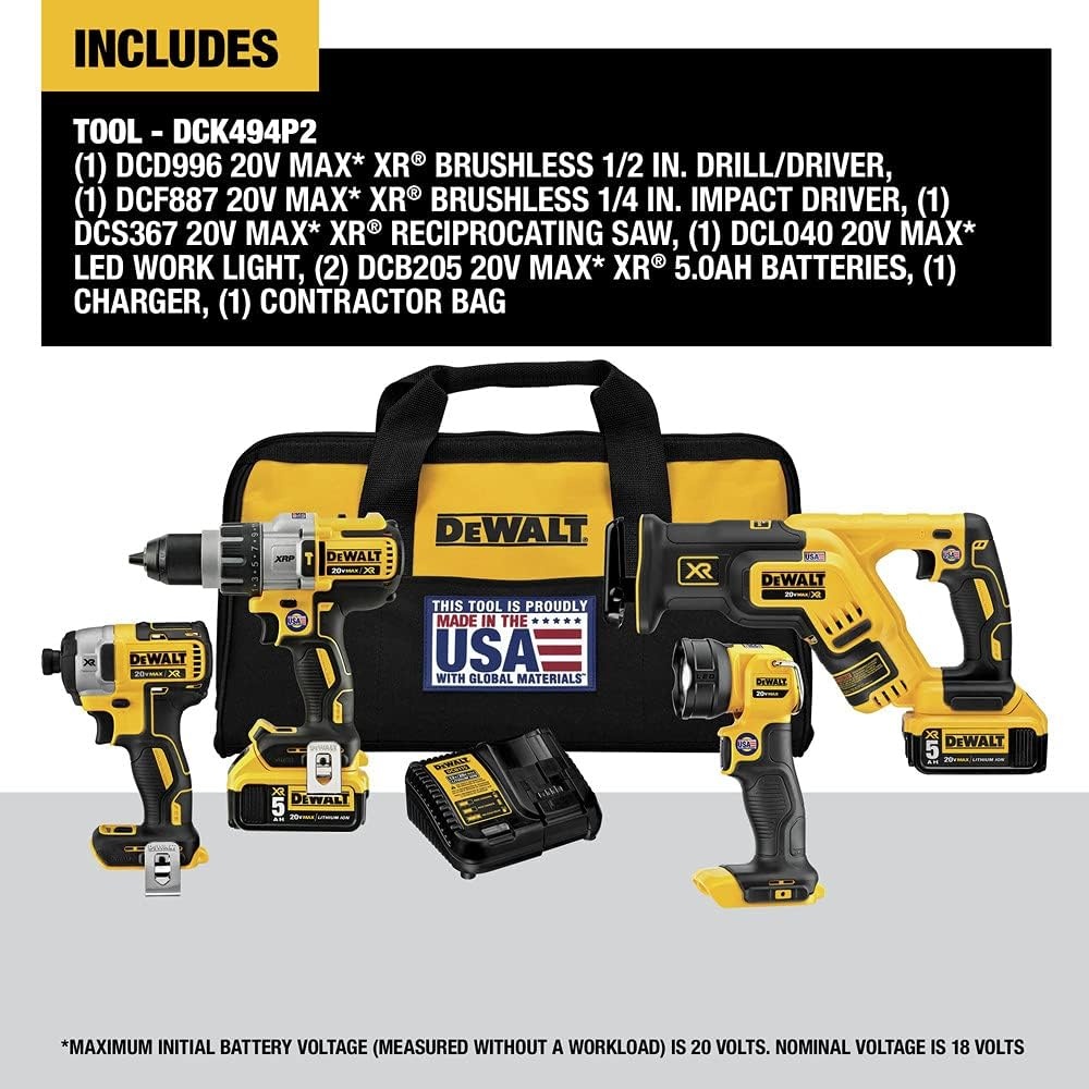 image:imageBlack amp Decker DCK494P2 20V MAX XR Lithium Ion 4Tool Combo KitCombo Kit