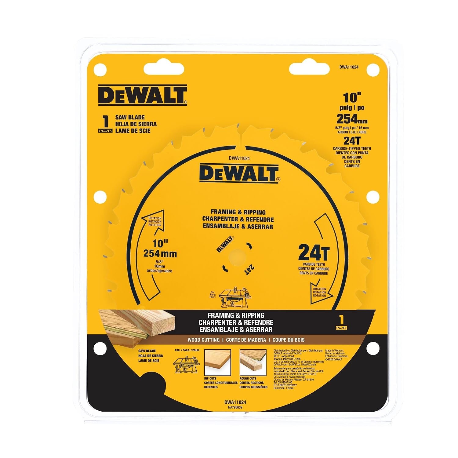 image:imageDEWALT 10 in 24 Tooth General Purpose Saw Blade Ultra Sharp Carbide Table Saw Blade DWA1102410 24 Teeth
