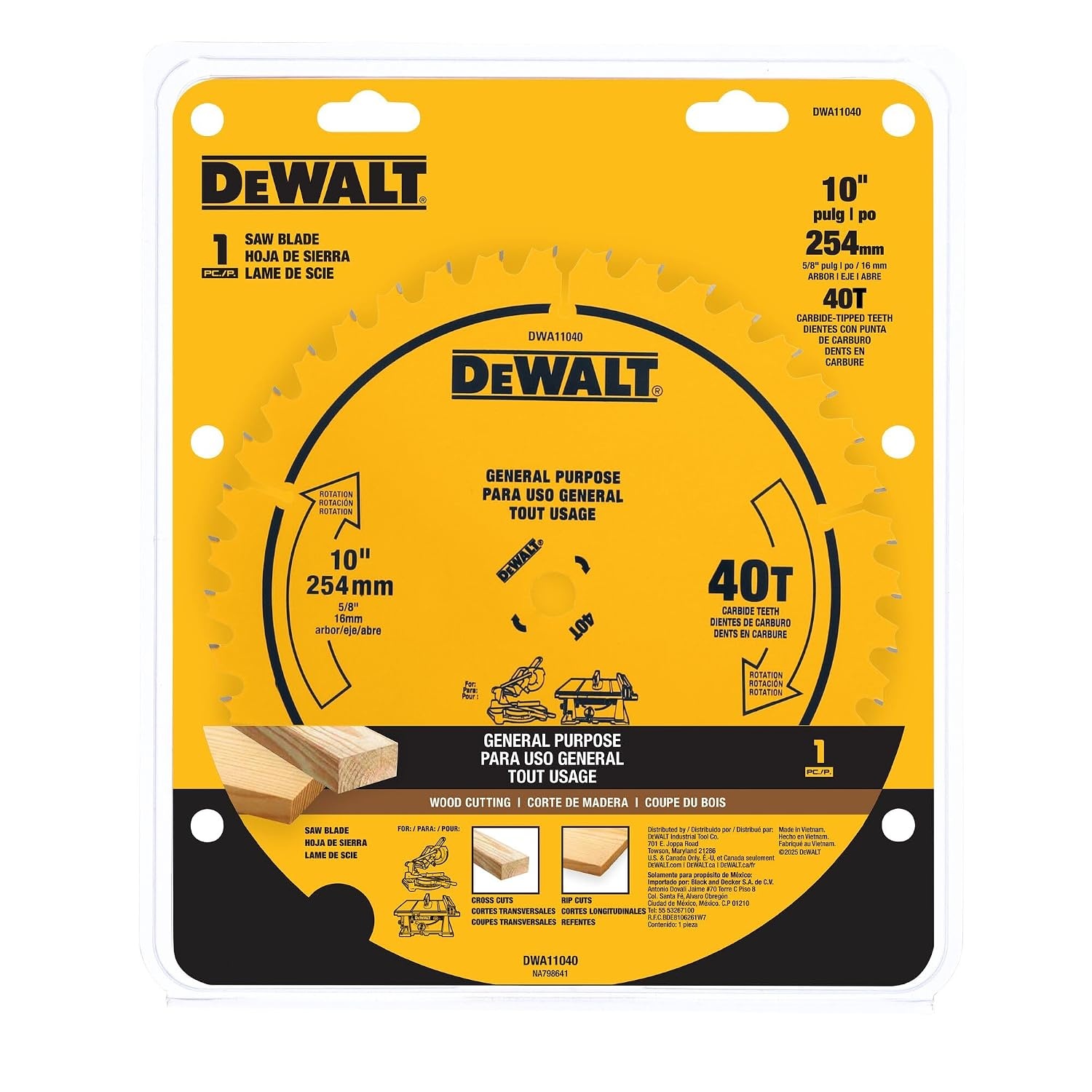 image:imageDEWALT 10 in 24 Tooth General Purpose Saw Blade Ultra Sharp Carbide Table Saw Blade DWA1102410 40 Teeth
