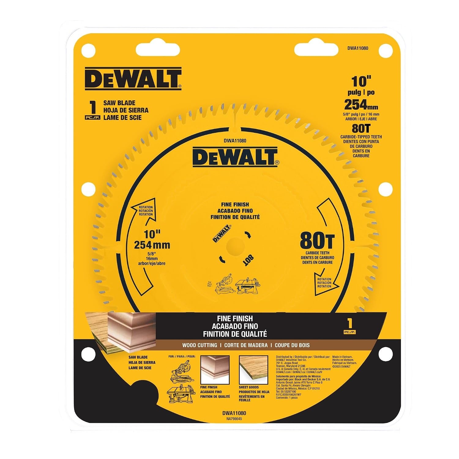 image:imageDEWALT 10 in 24 Tooth General Purpose Saw Blade Ultra Sharp Carbide Table Saw Blade DWA1102410 80 Teeth