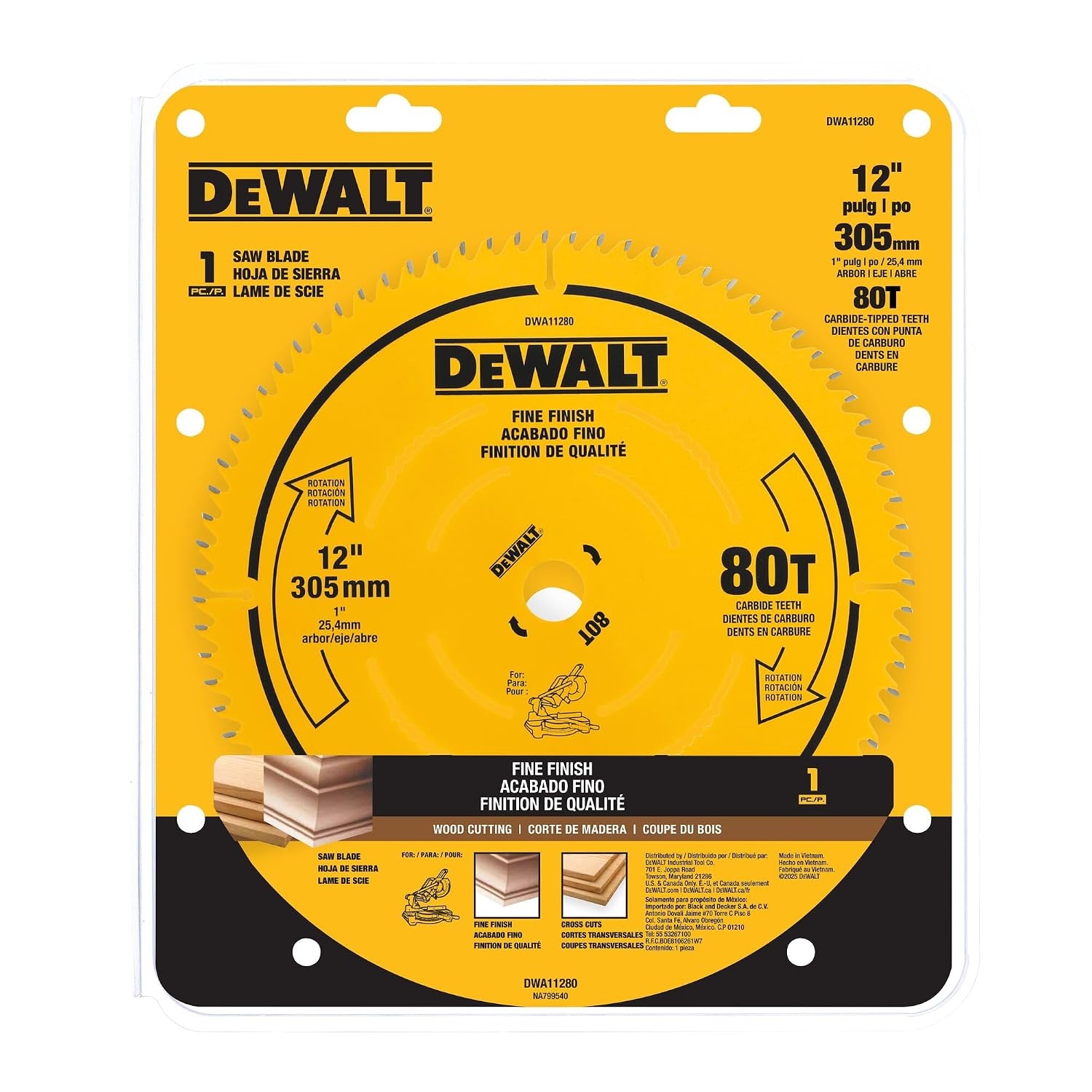 image:imageDEWALT 12 Inch 80T Carbide Circular Saw Blade Fine Finish Saw Blade DWA11280One Size