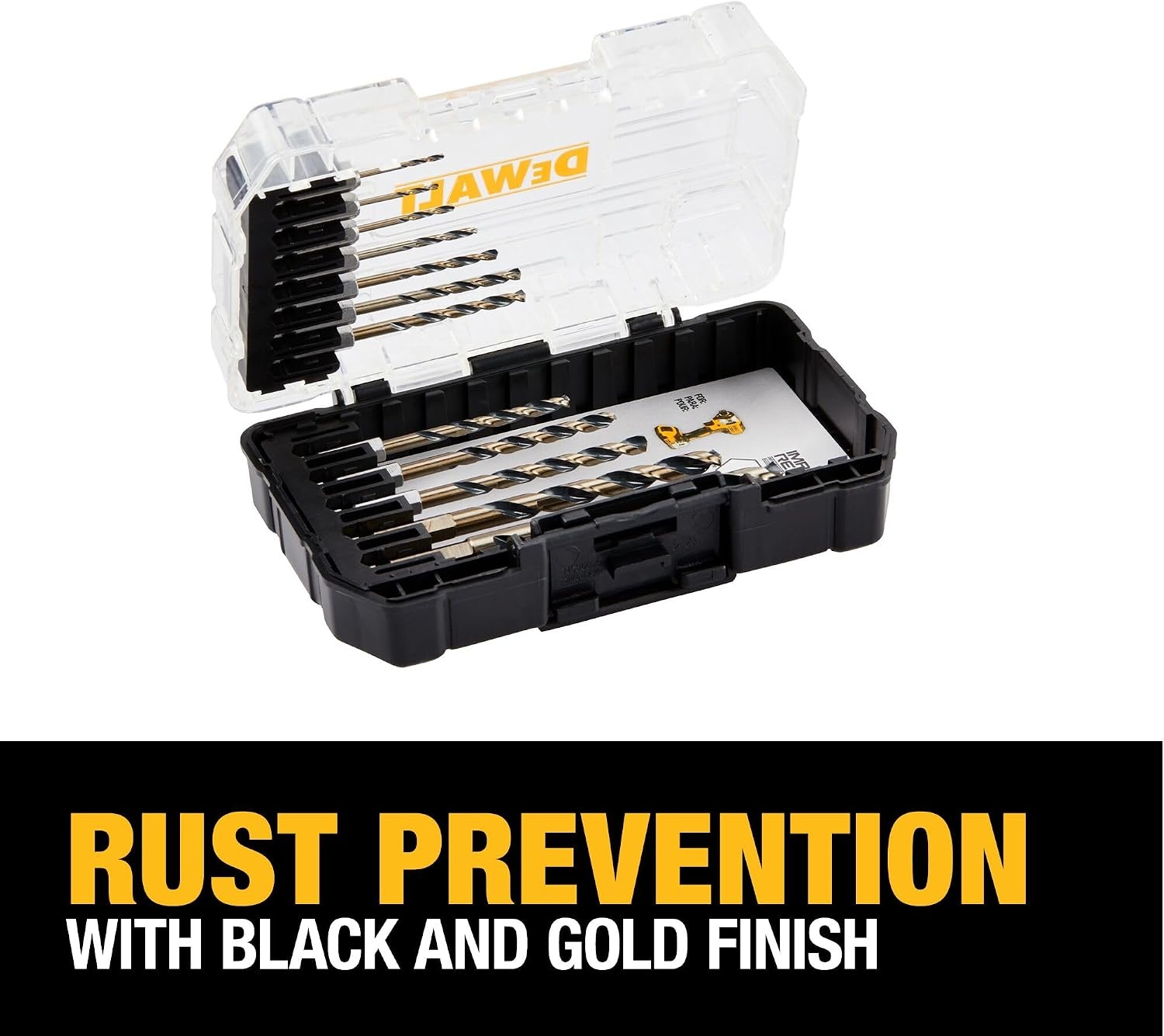 image:imageDEWALT 12 Pc Black and Gold Drill Bit Set Premium Finish Impact Driver Bit Set for Metal Plastic and Wood DWAH1182
