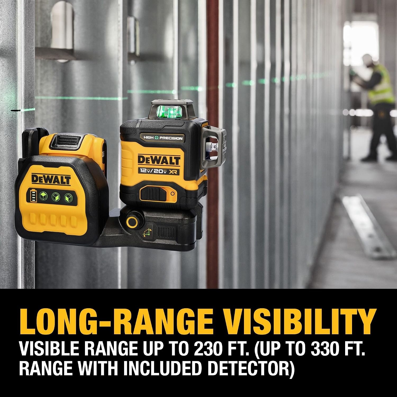 image:imageDEWALT 12V20V MAX XR Line Laser High Precision 3 X 360 Green Battery and Charger Included DCLE34033D1