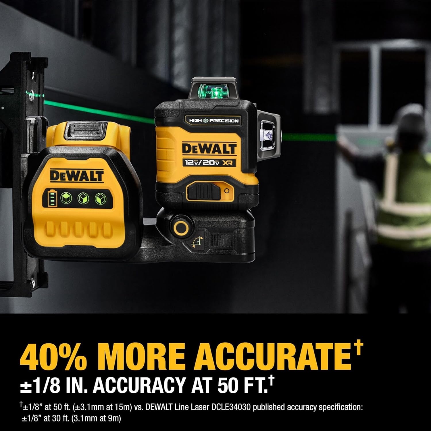 image:imageDEWALT 12V20V MAX XR Line Laser High Precision 3 X 360 Green Battery and Charger Included DCLE34033D1