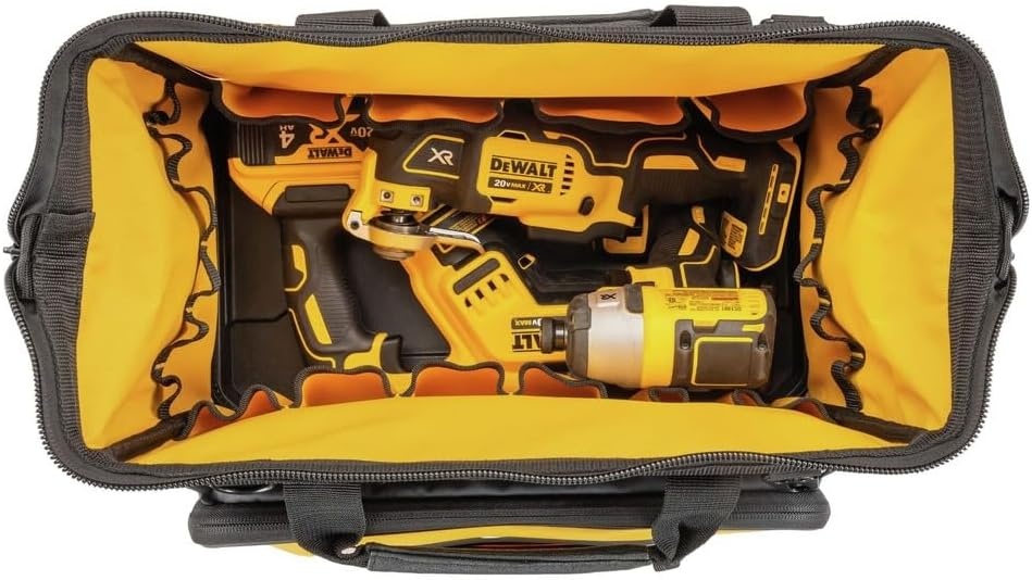 image:imageDEWALT 18 Inch Rolling Tool Storage Bag with 27 Pockets DWST56010716 Open Mouth Tool Bag