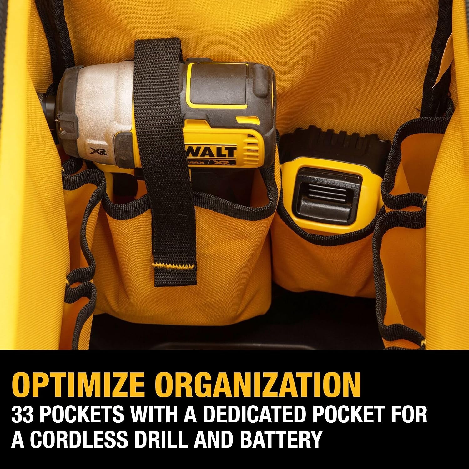 image:imageDEWALT 18 Inch Rolling Tool Storage Bag with 27 Pockets DWST56010720 Open Mouth Tool Bag