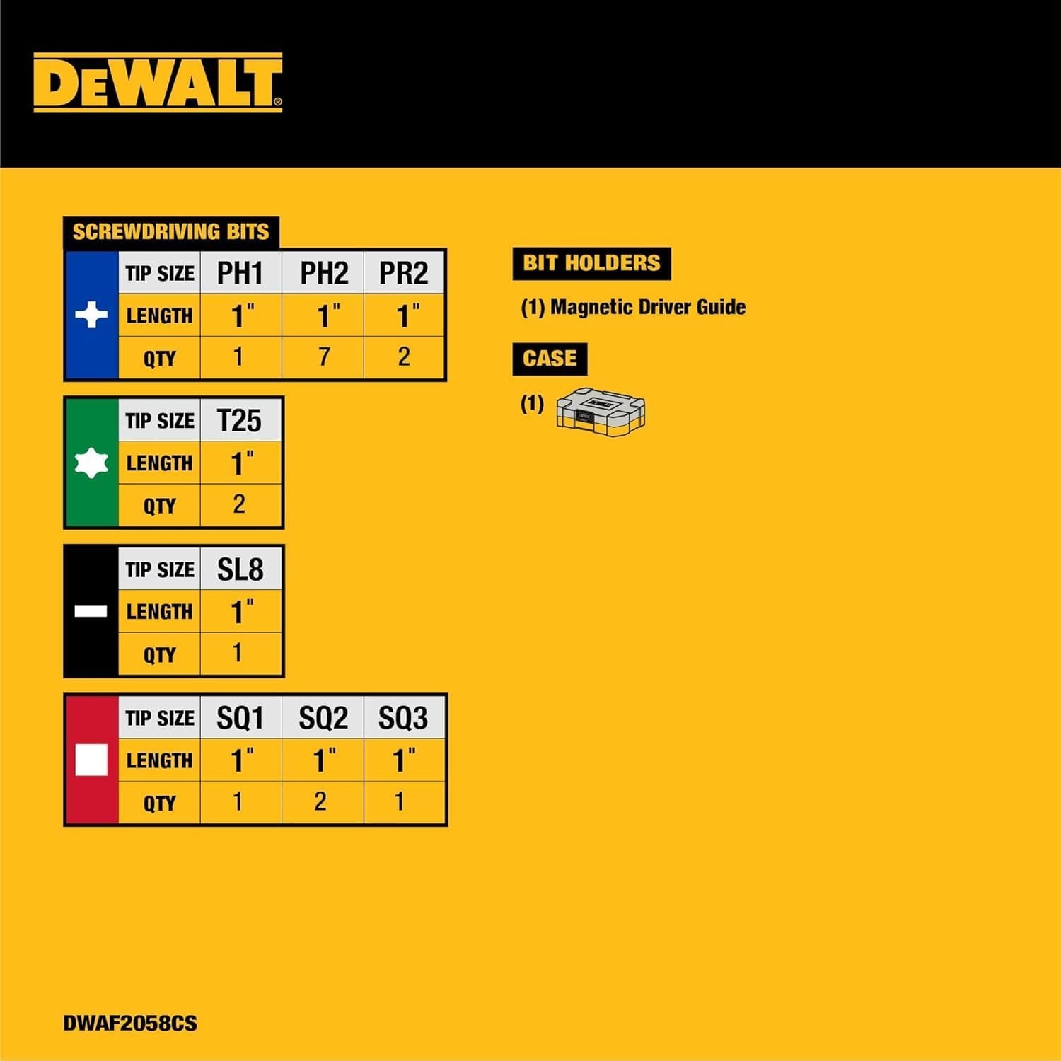 image:imageDEWALT 18 pc Compact Magnetic Drive Guide Set Yellow DWAF2058CSOne Size