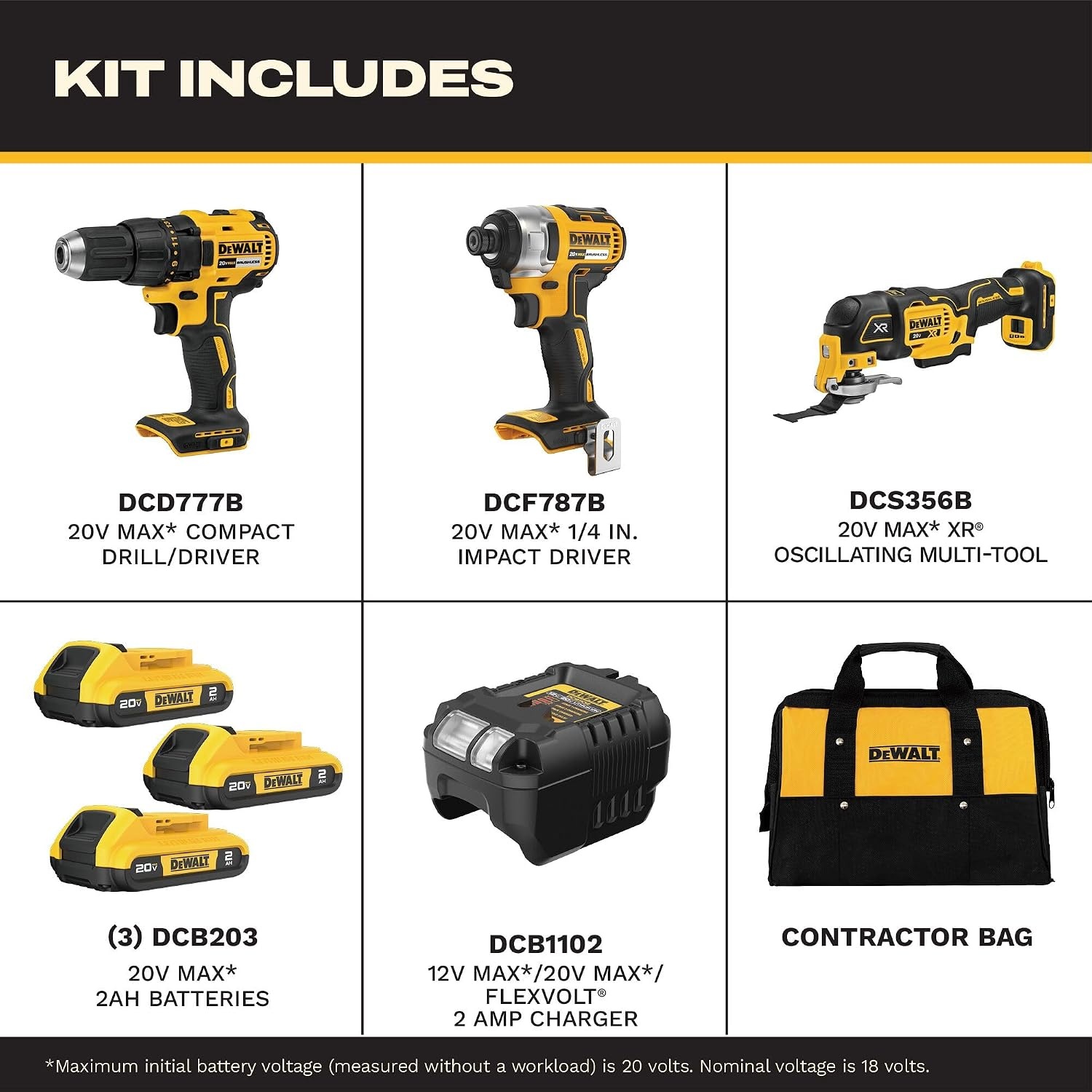 image:imageDEWALT 20V MAX 3Tool Brushless Power Tool Set Includes 12 Cordless Drill14 Impact Driver Oscillating Tool 3 Batteries and a Charger Extended Runtime Lightweight DCK360D33 Tools 3 Batteries