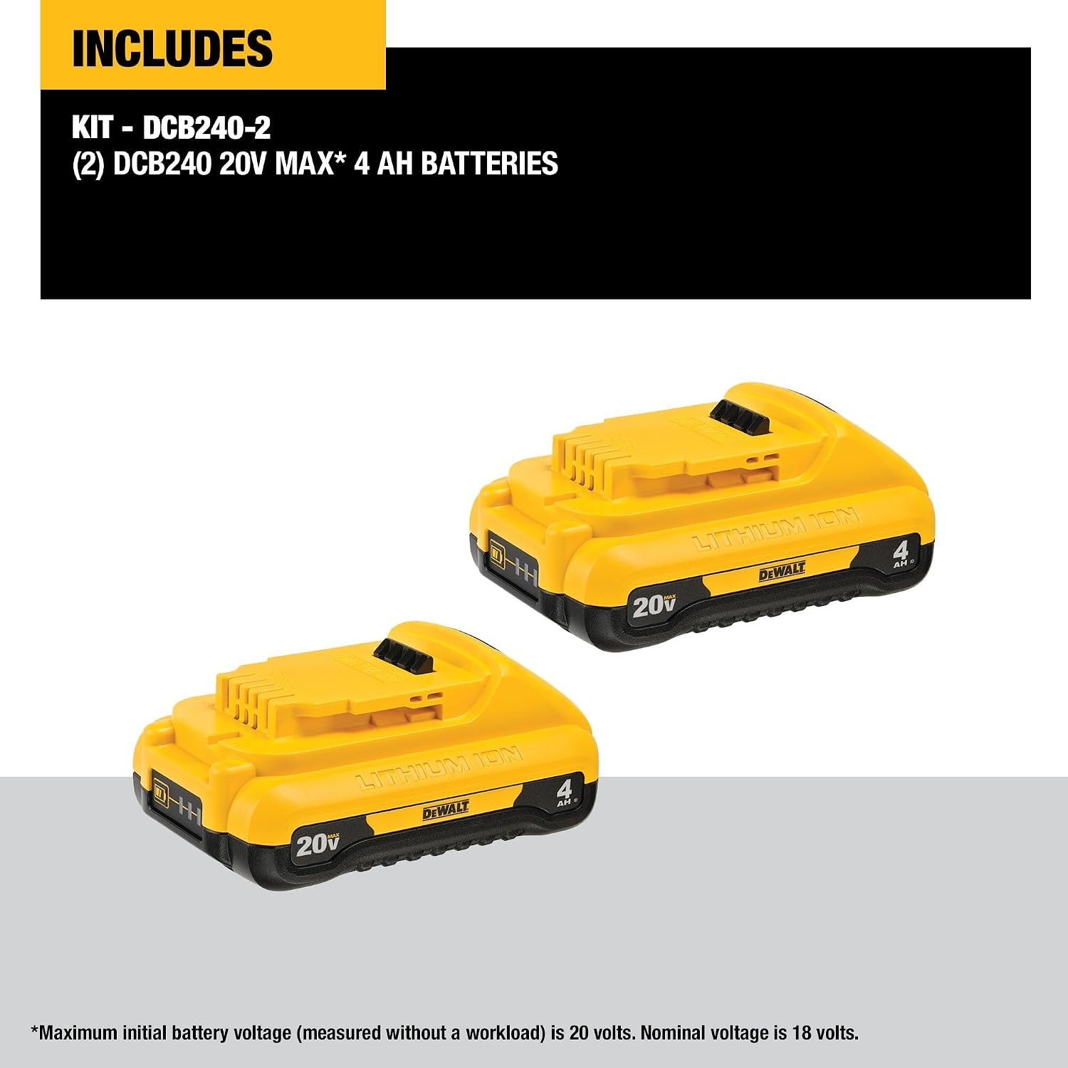 image:imageDEWALT 20V MAX 4 Ah Lithium Ion Battery 2Pack DCB240220V MAX