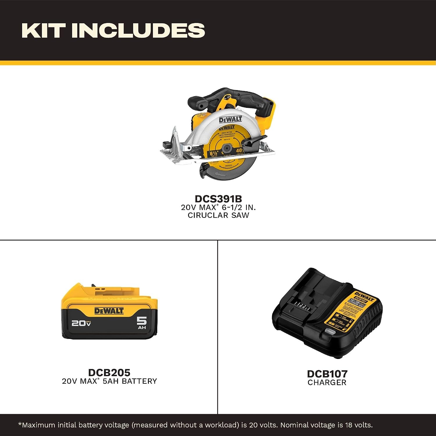 image:imageDEWALT 20V MAX 612Inch Circular Saw Kit with 50Ah Battery and Charger DCS391P1Circular Saw Kit Only