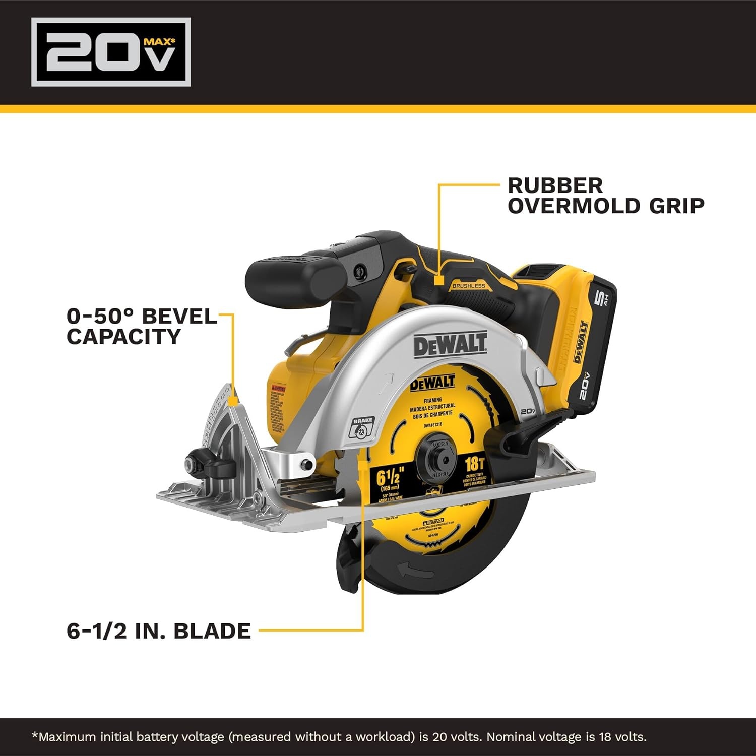 image:imageDEWALT 20V MAX 612Inch Circular Saw Kit with 50Ah Battery and Charger DCS391P1Circular Saw Kit Only