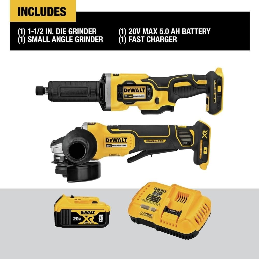 image:imageDEWALT 20V MAX Angle Grinder and Die Grinder Cordless 2Tool Set with Battery and Charger DCK203P1