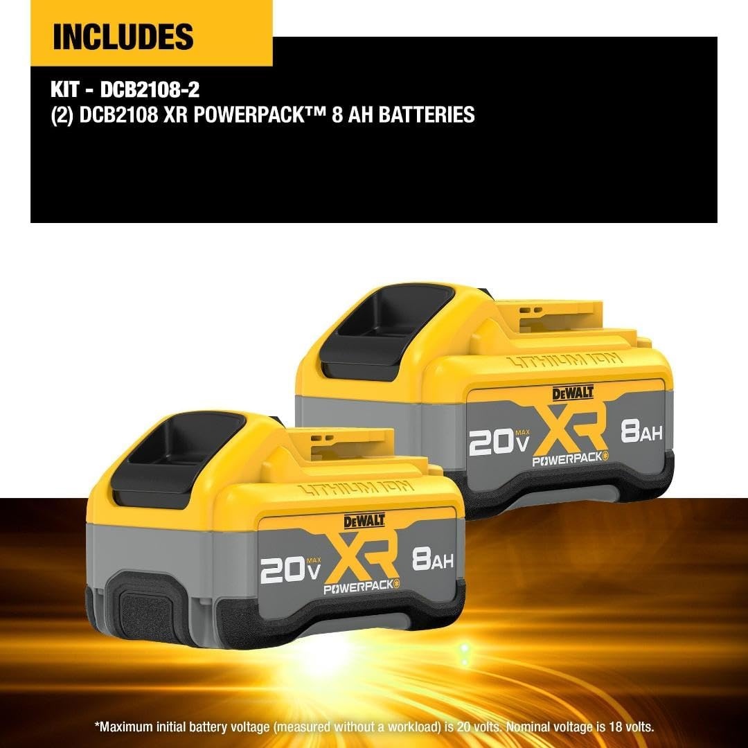 image:imageDEWALT 20V MAX Battery Premium 60Ah Double Pack DCB206220V MAX XR 8Ah POWERPACK