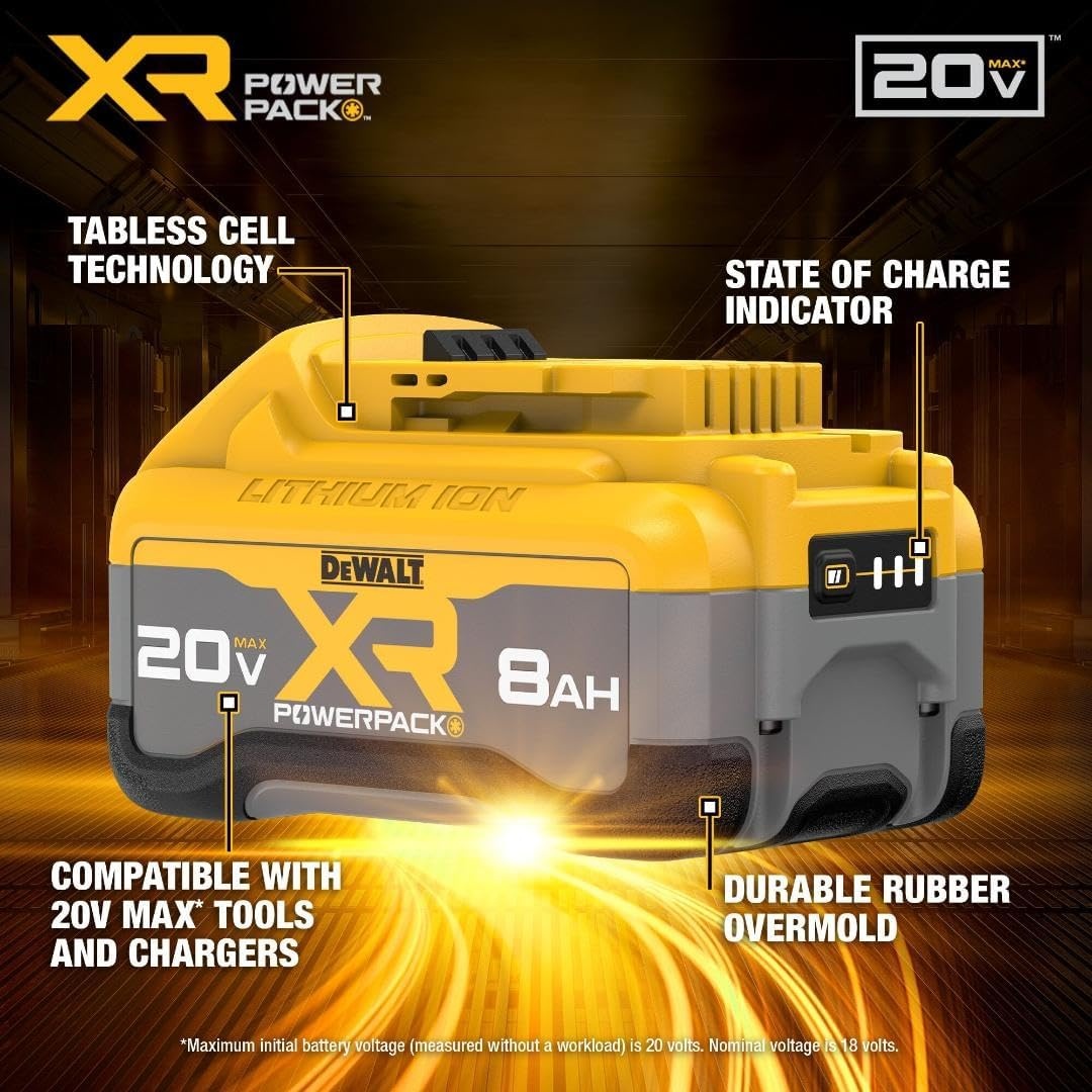 image:imageDEWALT 20V MAX Battery Premium 60Ah Double Pack DCB206220V MAX XR 8Ah POWERPACK