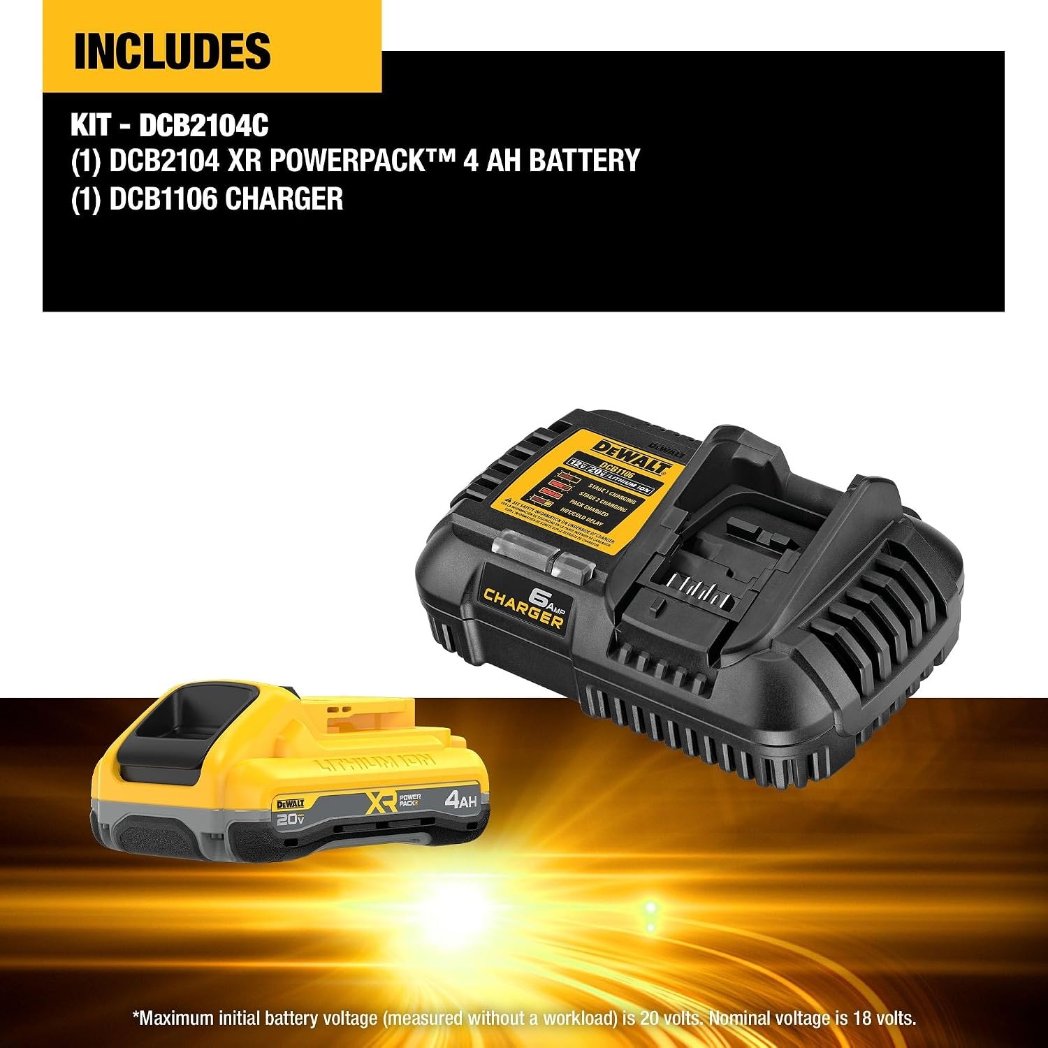 image:imageDEWALT 20V MAX Battery and Dewalt Battery Charger Combo XR POWERPACK 4Ah LED Charge IndicatorDCB2104C4 Ah