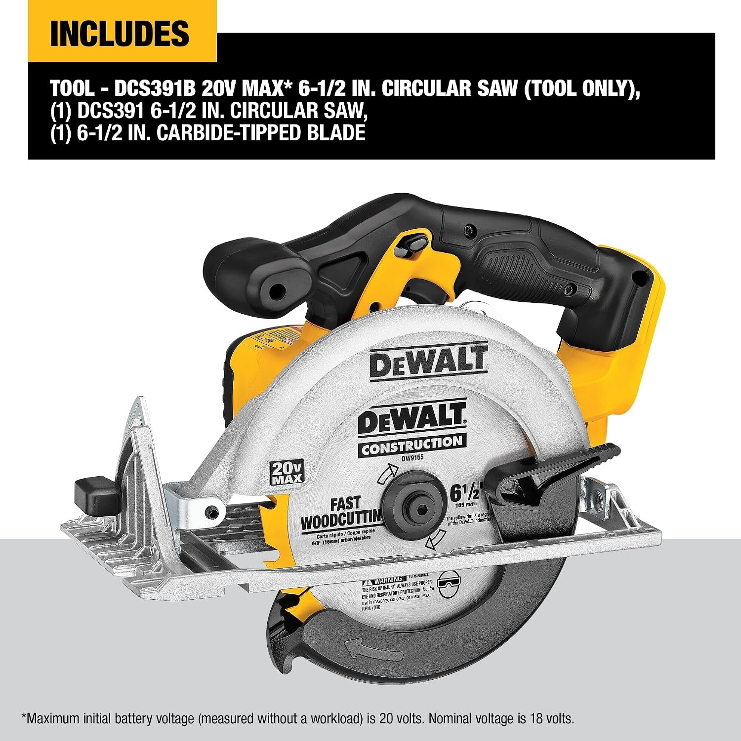 image:imageDEWALT 20V MAX Circular Saw Cordless Sidewinder Style Portable 612Inch Blade 5150 RPM 050 Degree Bevel Capability Battery Not Included DCS391BYellow