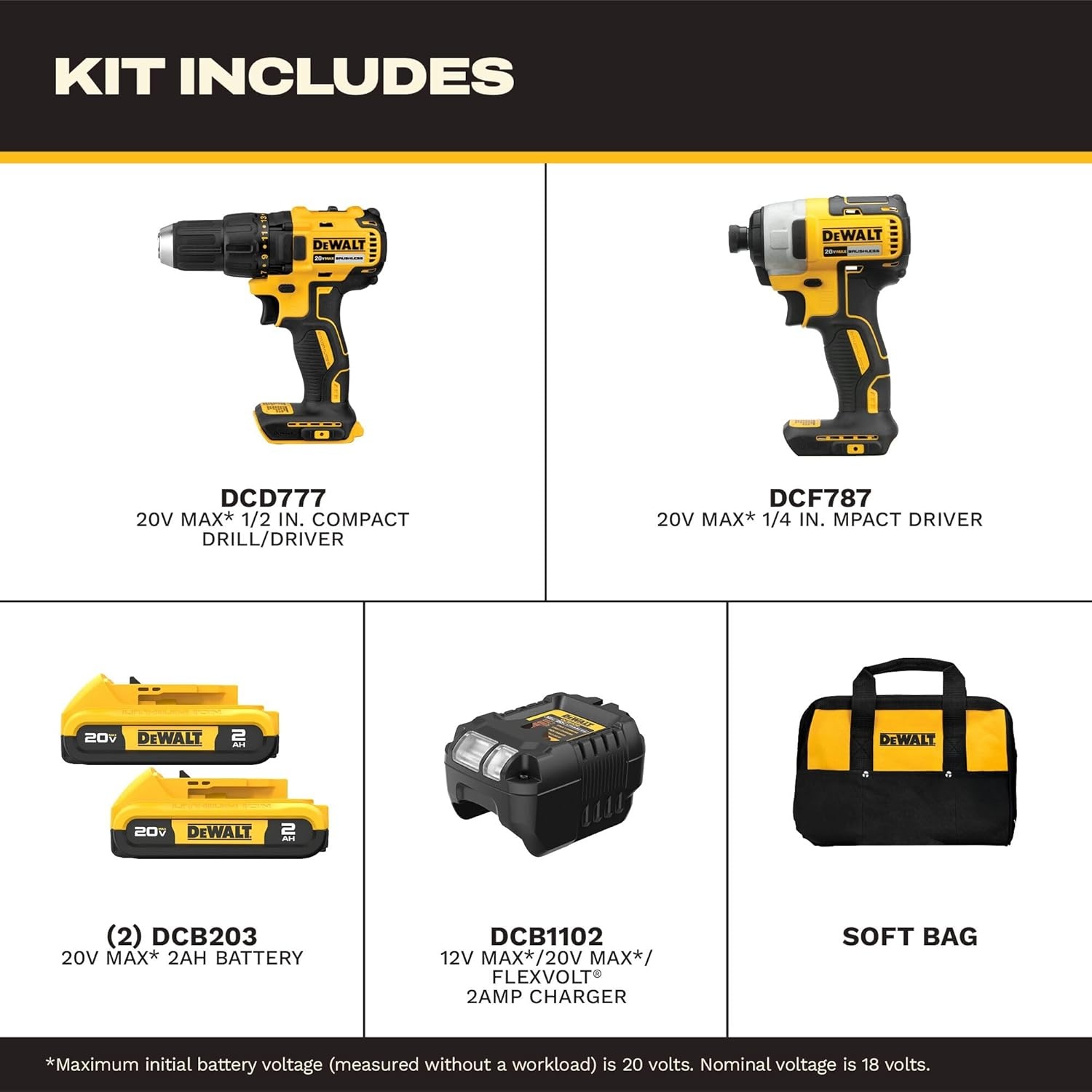 image:imageDEWALT 20V MAX Cordless Drill and Impact Driver Power Drill Brushless 2Tool Power Tool Combo Kit Includes 2 Batteries Charger and Bag DCK277D2