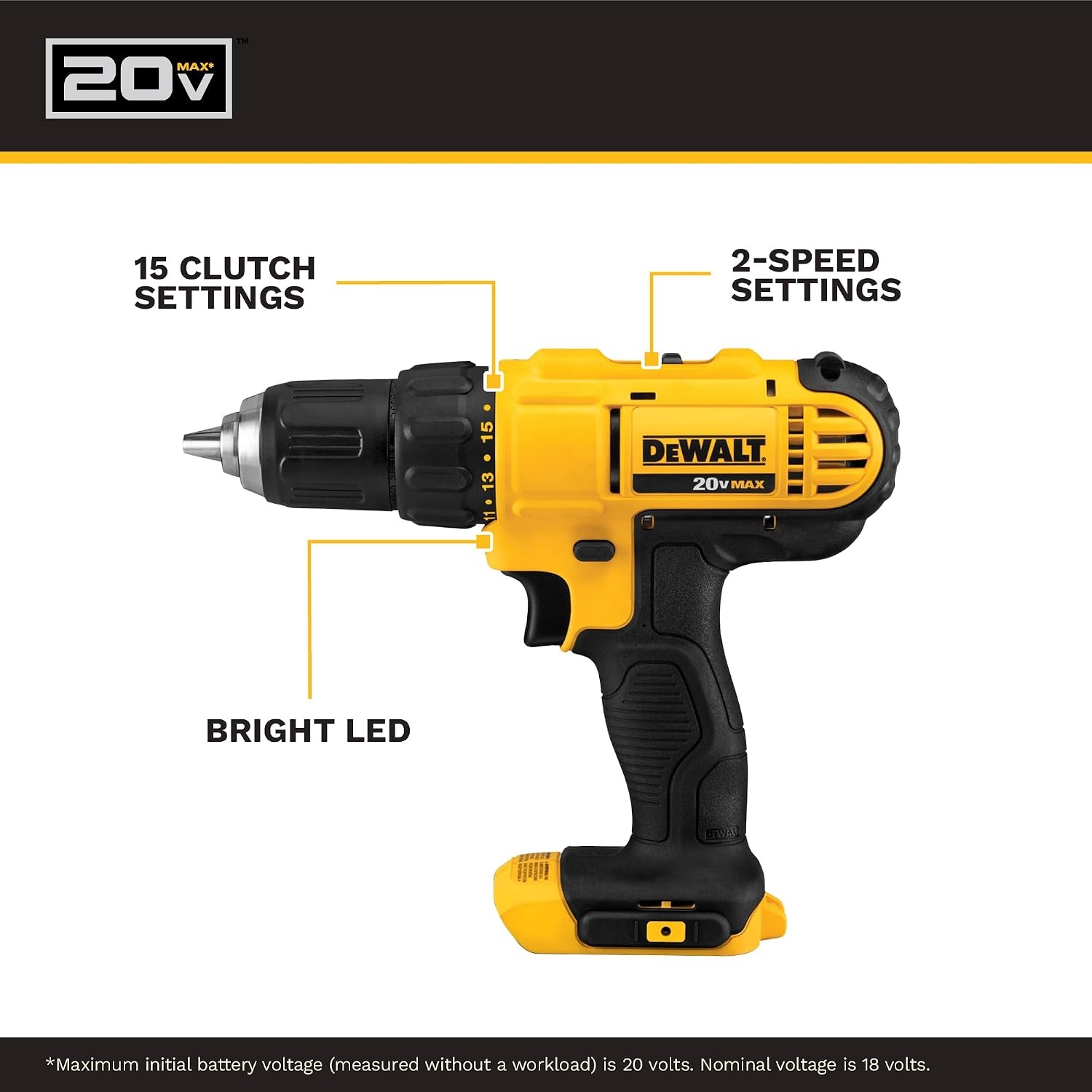 image:imageDEWALT 20V MAX Cordless Drill and Impact Driver Power Tool Combo Kit Includes 2 Batteries Charger and Bag DCK240C2