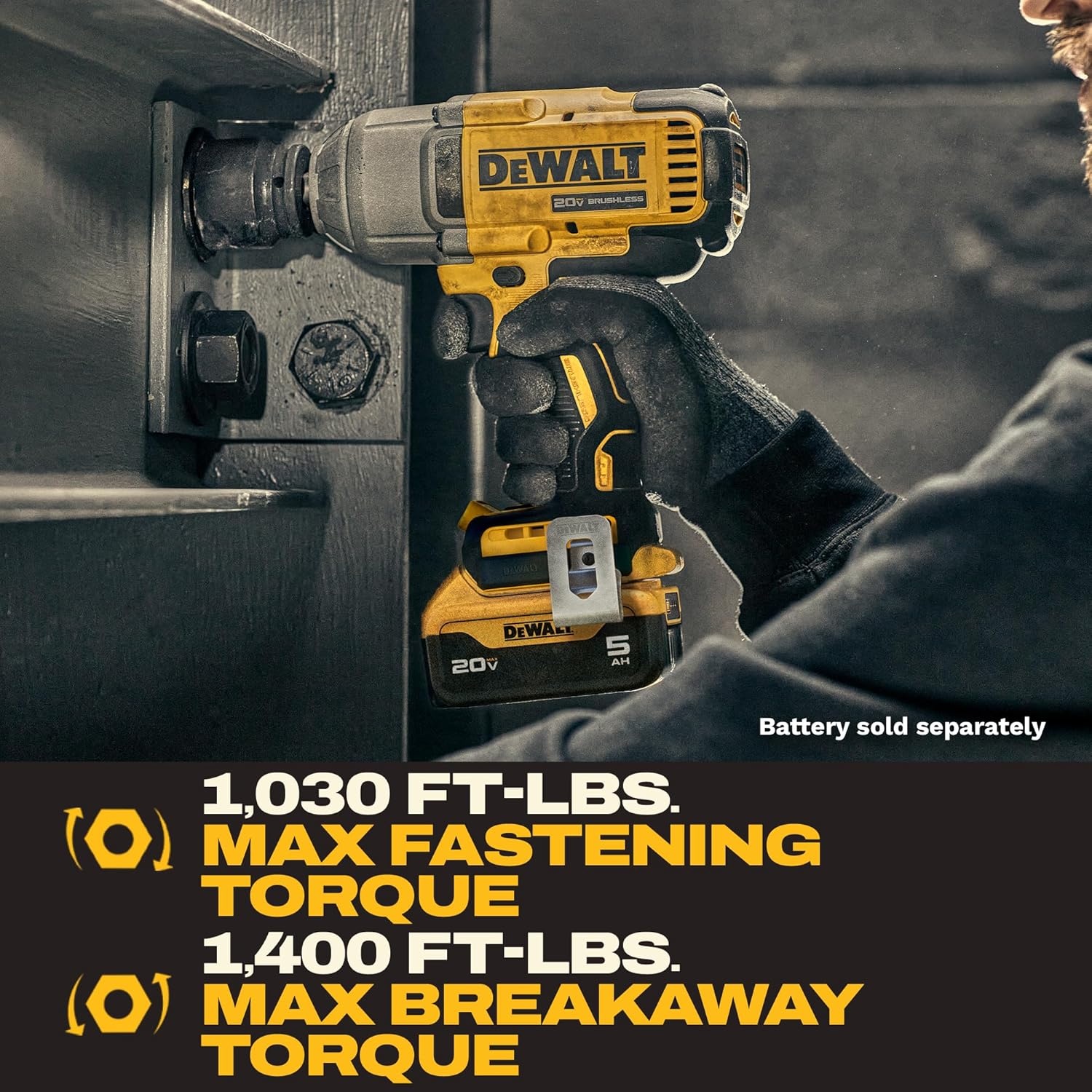 image:imageDEWALT 20V MAX Cordless Impact Wrench 12 Impact Gun 4Speed High Torque with Hog Ring Anvil and LED Light Brushless Motor Precision Wrench Tool Only DCF900BLarge