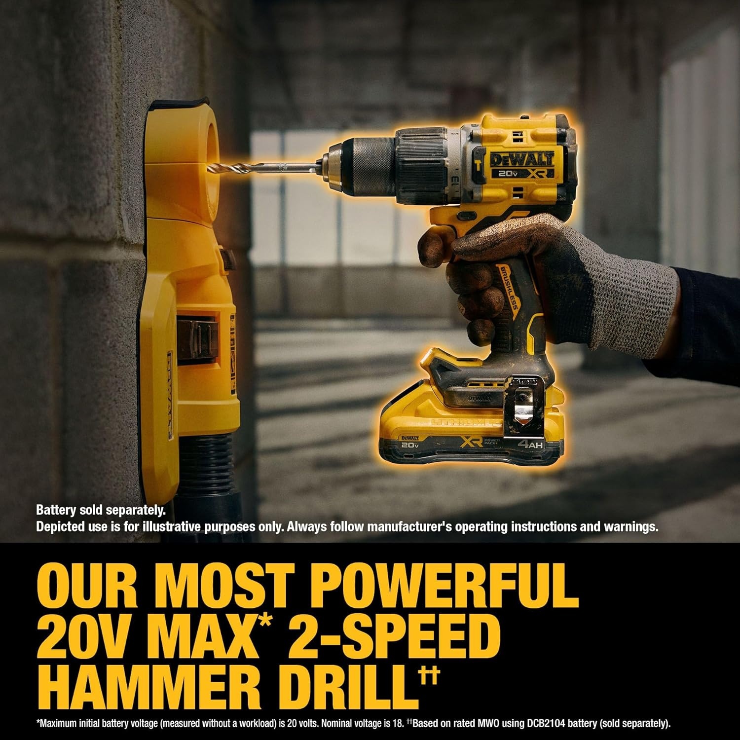 image:imageDEWALT 20V MAX Hammer Drill 12 Cordless and Brushless Compact with 2Speed Setting Bare Tool Only DCD805B Special Feature Variable Speed20V MAX XR