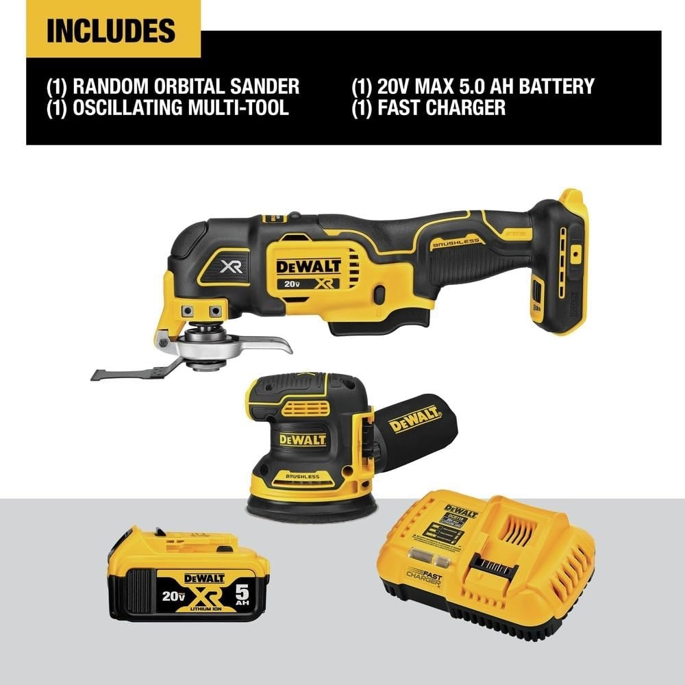 image:imageDEWALT 20V MAX Orbital Sander and Oscillating Tool Cordless Woodworking 2Tool Set with 5ah Battery and Charger DCK202P1Sander and Oscillating Tool Set