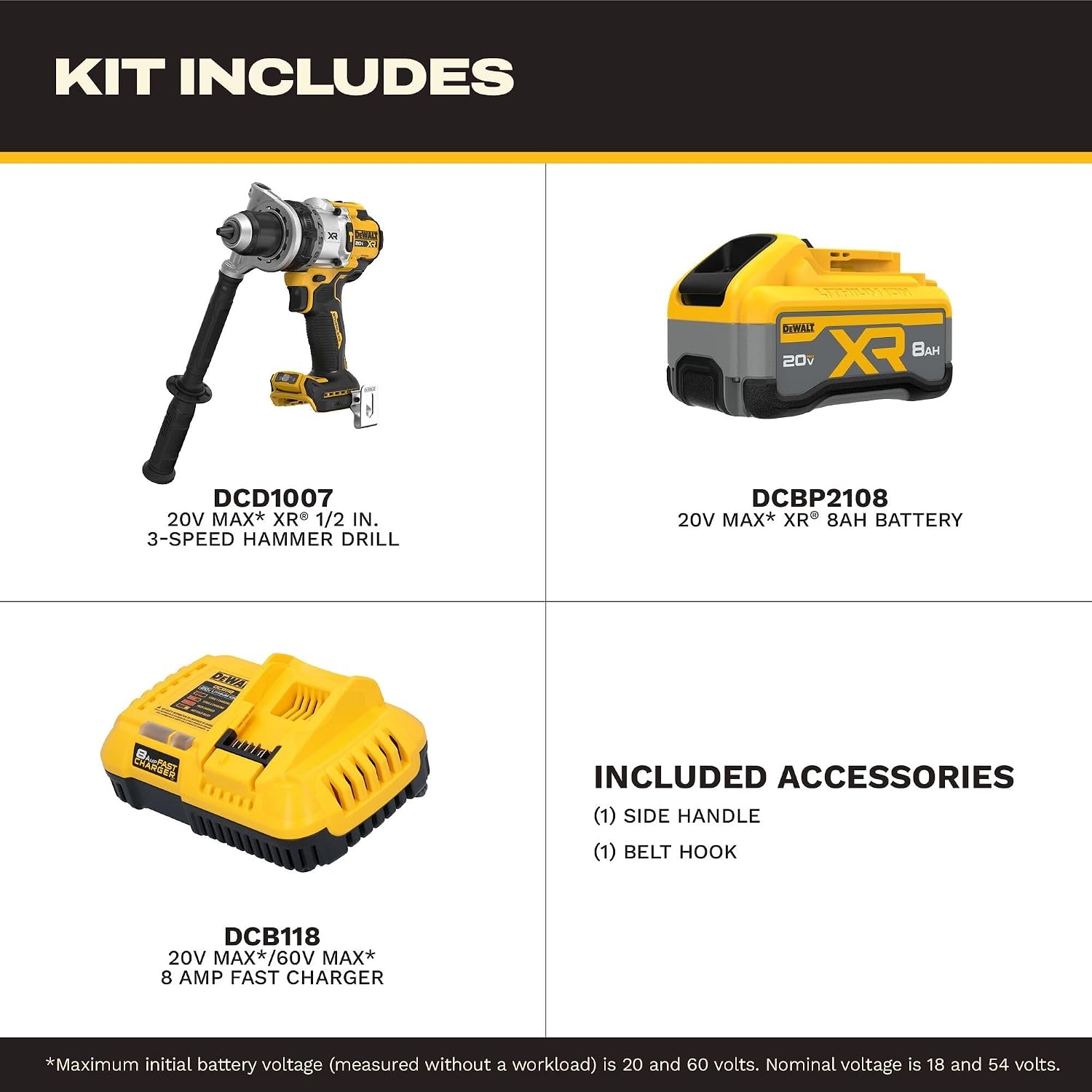 image:imageDEWALT 20V MAX XR 12 Inch Brushless Cordless Hammer Drill Kit with 8AH Battery and Charger 3 Speed DCD1007WW1Hammer Drill Kit