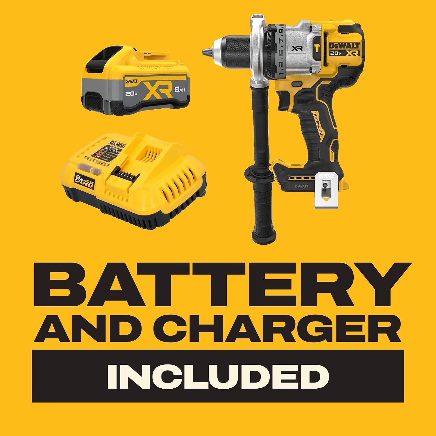 image:imageDEWALT 20V MAX XR 12 Inch Brushless Cordless Hammer Drill Kit with 8AH Battery and Charger 3 Speed DCD1007WW1Hammer Drill Kit