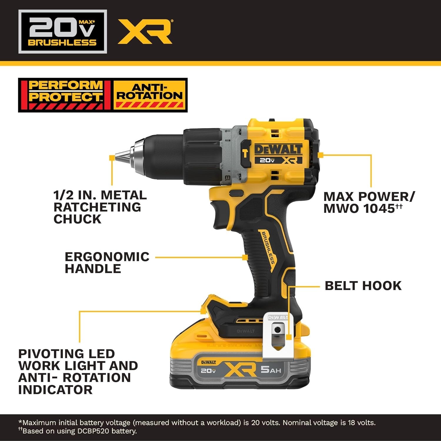 image:imageDEWALT 20V MAX XR 12 in Brushless Cordless Hammer Drill Kit With 5AH Battery and Charger DCD806H1