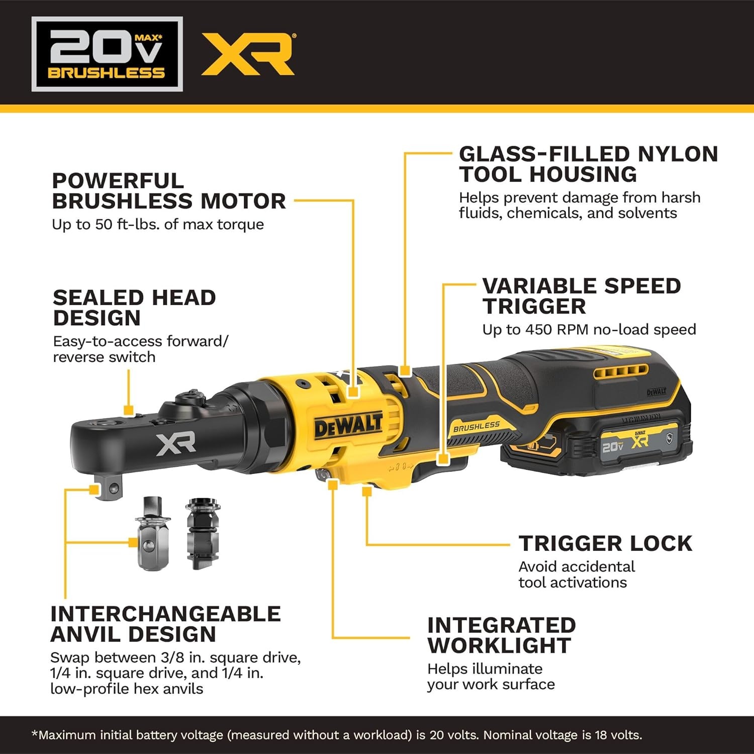 image:imageDEWALT 20V MAX XR Brushless 14 in amp 38 in Sealed Head Ratchet Kit DCF520GE1