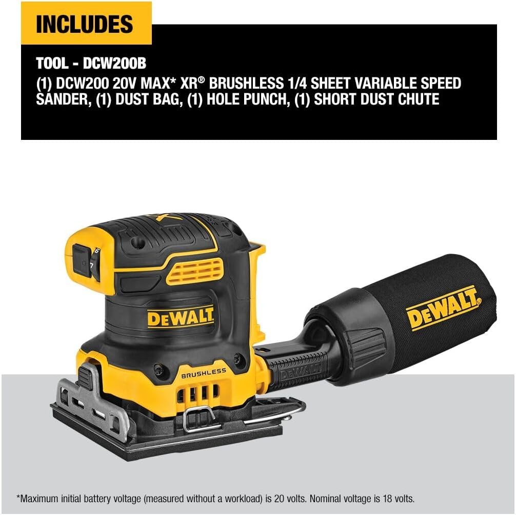 image:imageDEWALT 20V MAX XR Brushless Cordless 14 Sheet Variable Speed Sander Tool Only DCW200BSander Only
