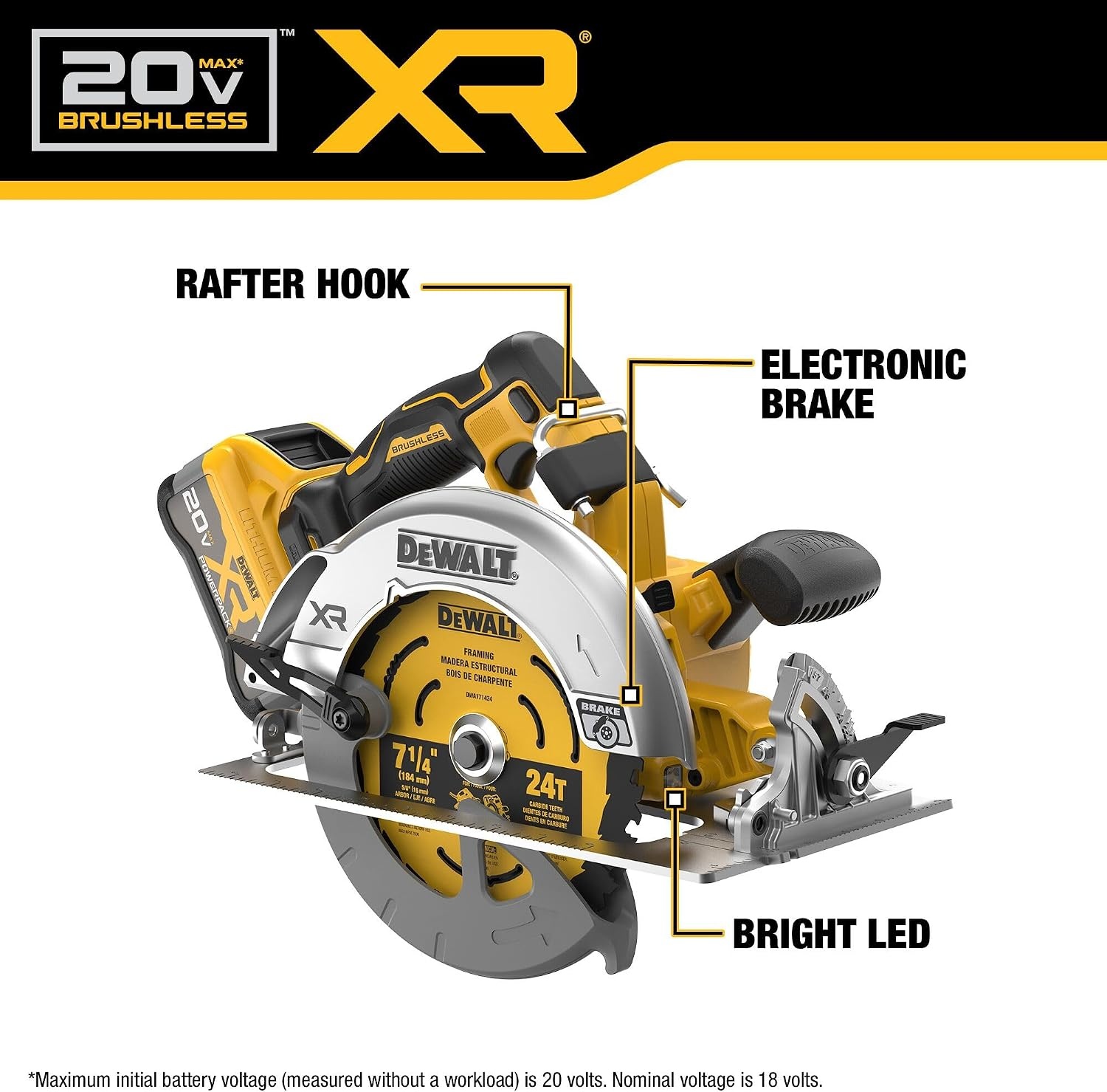 image:imageDEWALT 20V MAX XR Brushless Cordless 714 in Circular Saw Kit with Battery and Charger DCS590WW120V MAX XR