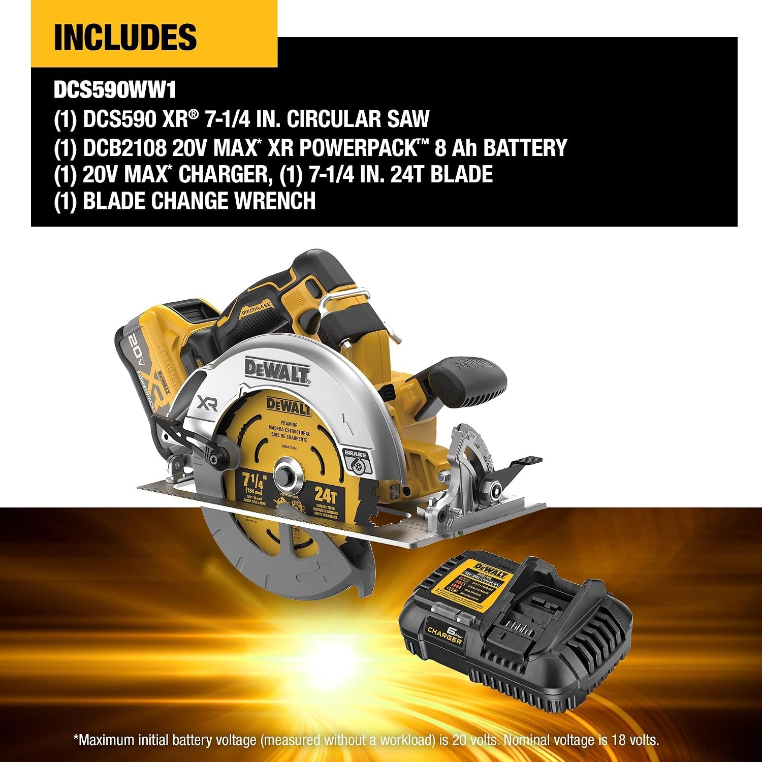 image:imageDEWALT 20V MAX XR Brushless Cordless 714 in Circular Saw Kit with Battery and Charger DCS590WW120V MAX XR