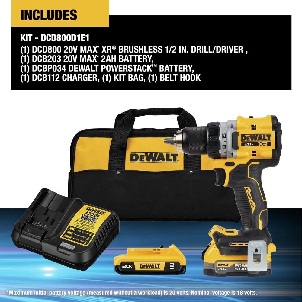 image:imageDEWALT 20V MAX XR Compact Cordless Drill and Impact Driver with Powerstack Batteries DCD800D1E1