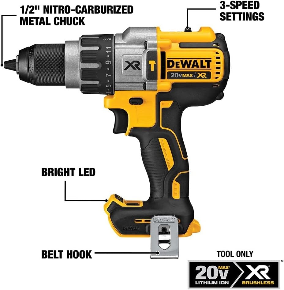 image:imageDEWALT 20V MAX XR Cordless Hammer Drill Driver Brushless Heavy Duty 12 3Speed Tool Only DCD996B3Speed
