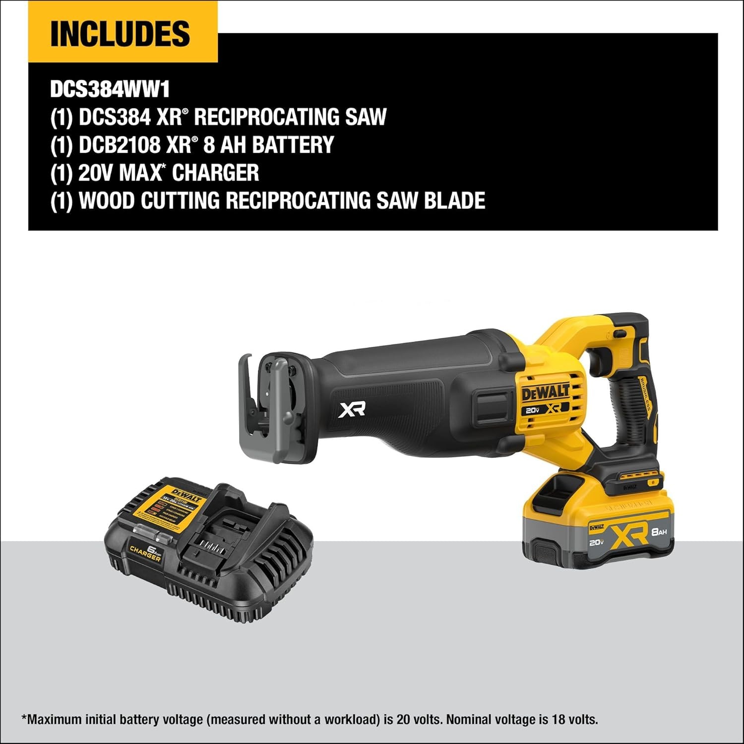 image:imageDEWALT 20V MAX XR Cordless Reciprocating Saw Kit XR POWERPACK with Battery and Charger Included DCS384WW1