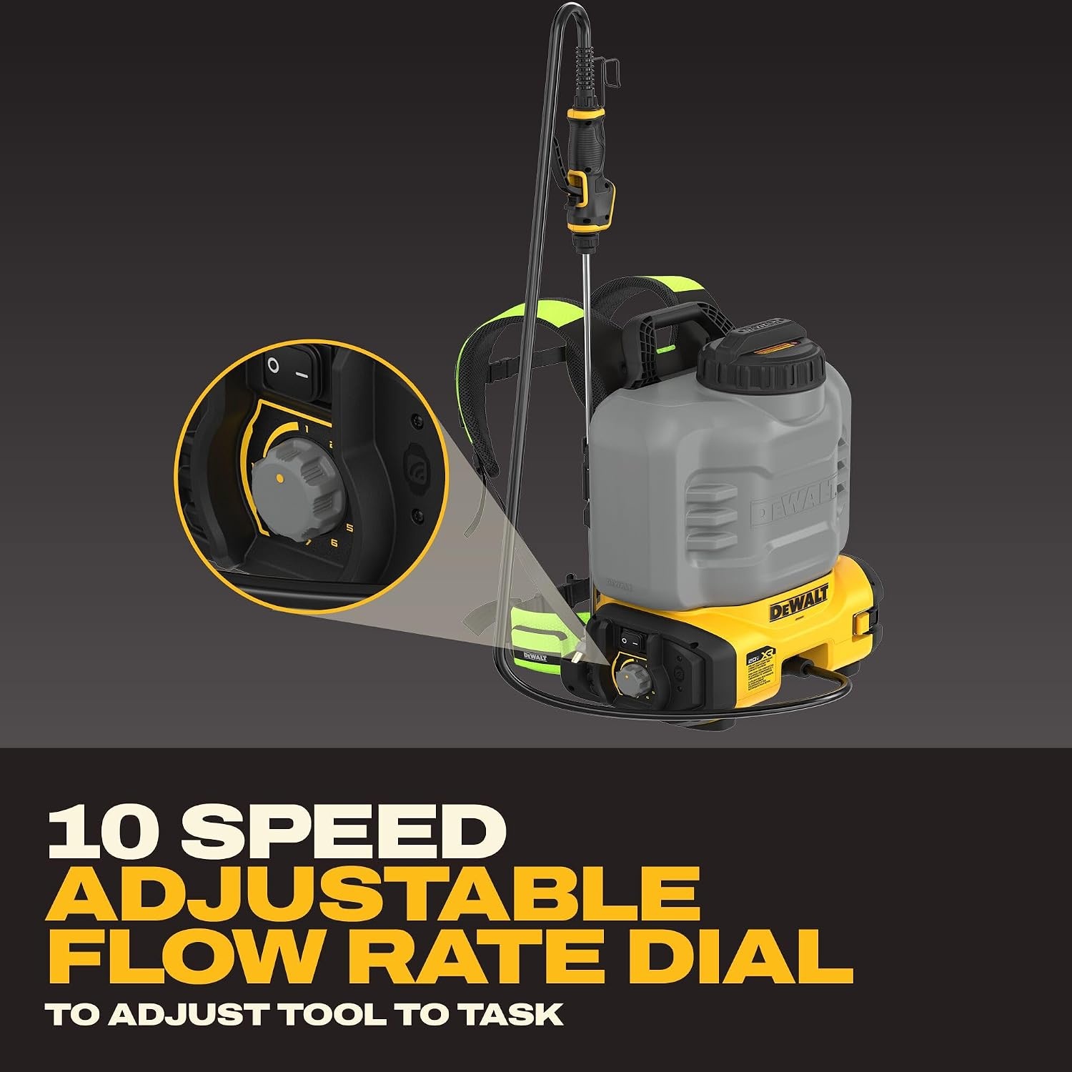image:imageDEWALT 20V MAX XR High Capacity Concrete Chemical Sprayer 4Gallon Tank 150 PSI 6 Nozzles 10Speed Flow Control Tool Connect Ready Backpack Straps Battery amp Charger Not Included DCCS1100B