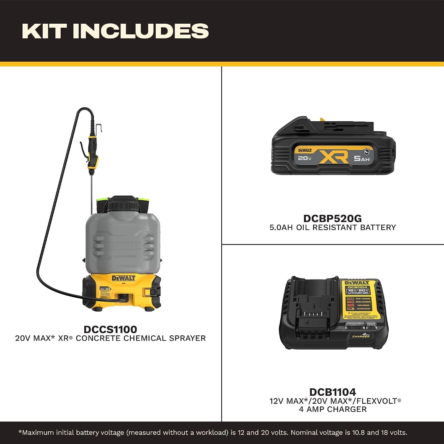 image:imageDEWALT 20V MAX XR High Capacity Concrete Chemical Sprayer Kit with OilResistant 5Ah Powerstack Battery and Charger DCCS1100GH1