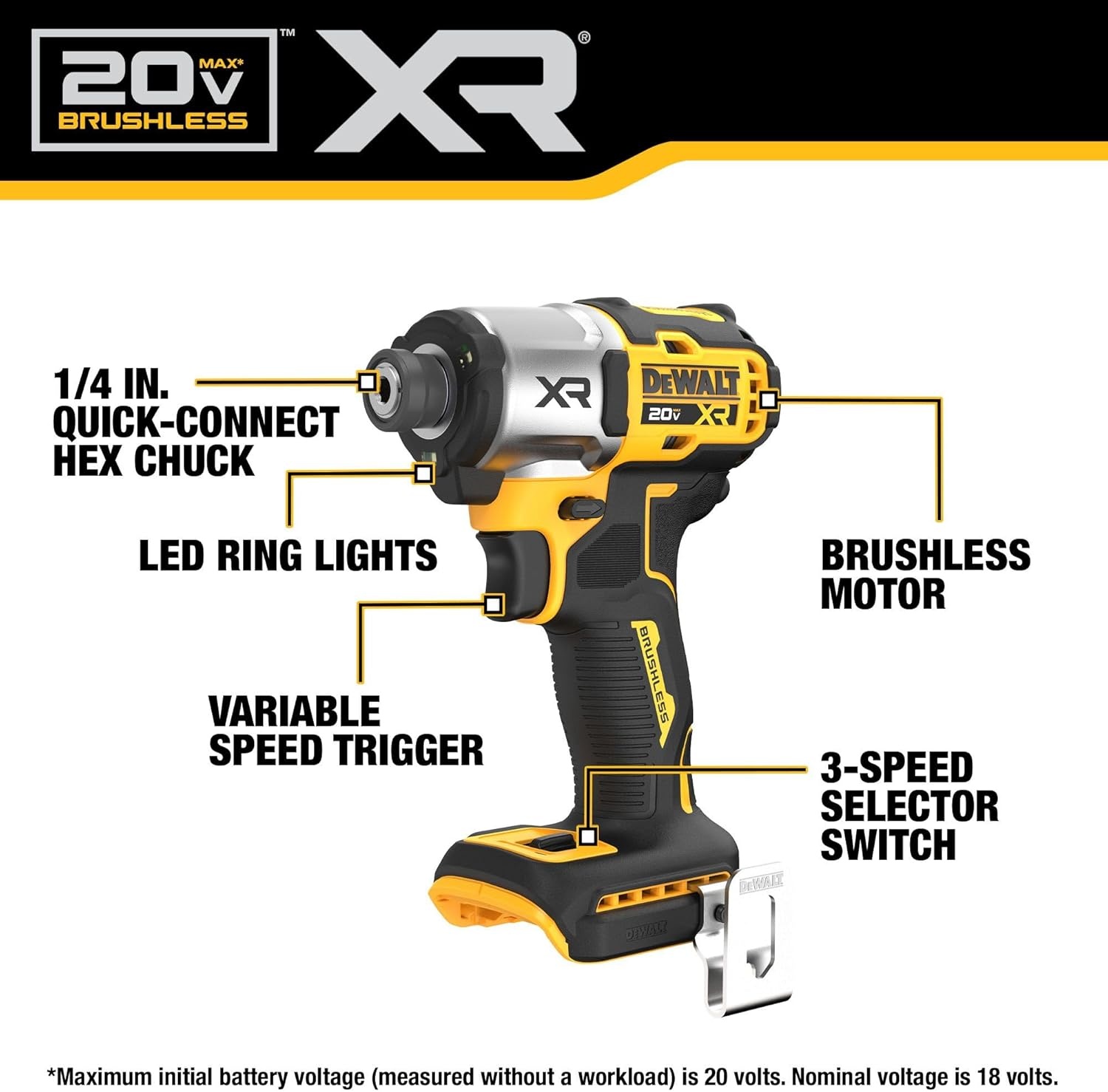 image:imageDEWALT 20V MAX XR Impact Driver 14 Inch High Torque Brushless 3 Speed Premium Cordless with LED Light Extended Runtime Tool Only DCF845BNEW 20V MAX XR Impact Driver Bare Tool
