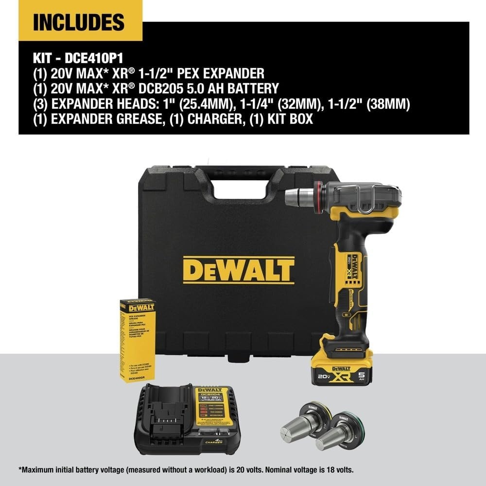 image:imageDEWALT 20V MAX XR PEX Expander Tool 38 to 112 Expansion Bare Tool Only DCE410BKit with Battery