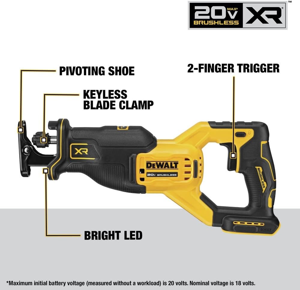 image:imageDEWALT 20V MAX XR Power Tools Combo Kit Hammer Drill Impact Driver Reciprocating Saw and Work Light 4TOOL DCK449P2