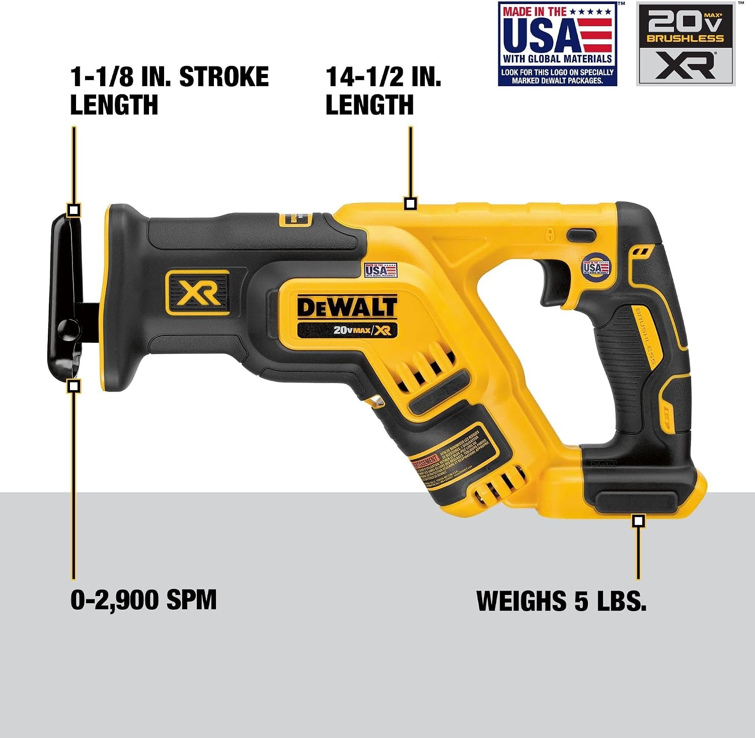 image:imageDEWALT 20V MAX XR Reciprocating Saw Cordless Brushless CompactVariable Speed Pivoting Head LED Light Tool Only DCS367BRecip Saw Only