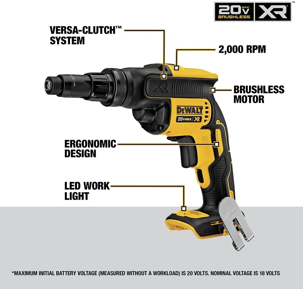 image:imageDEWALT 20V MAX XR Screw Gun VersaClutch Adjustable Torque Tool Only DCF622B Brushless Motor Up to 2 000 Rpm 14 Hex QuickChange Chuck LED Belt HookScrew Gun Only
