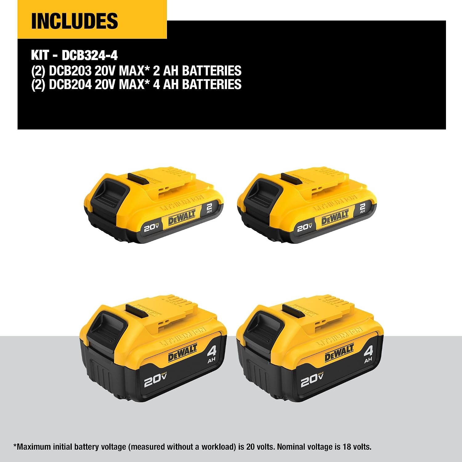 image:imageDEWALT 20V Max Battery 4 Pack Includes 2 x 50Ah Extended Runtime Batteries and 2 x 20Ah Compact Batteries DCB235440 Ah 20 Ah