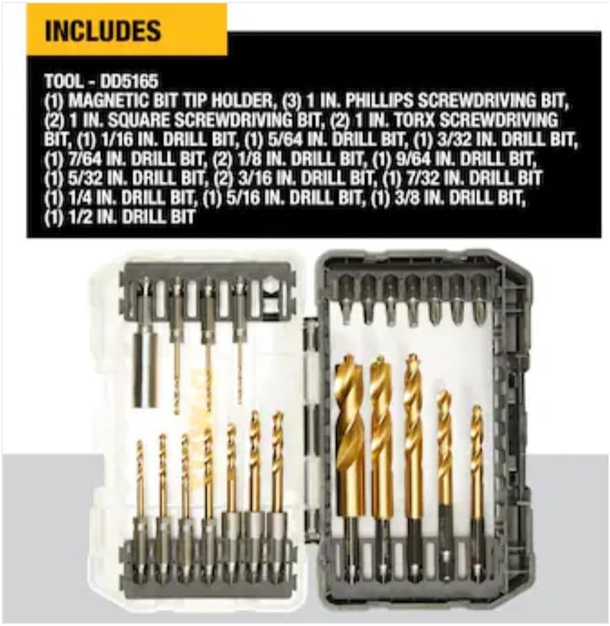 image:imageDEWALT 23 Pc Hex Titanium Nitride Twist Drill Bit Set High Speed Steel Jobber Length Impact Ready Driver Bit Set DD5165