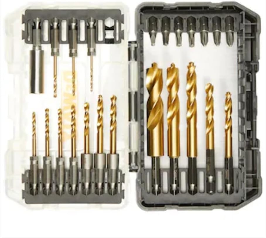 image:imageDEWALT 23 Pc Hex Titanium Nitride Twist Drill Bit Set High Speed Steel Jobber Length Impact Ready Driver Bit Set DD5165