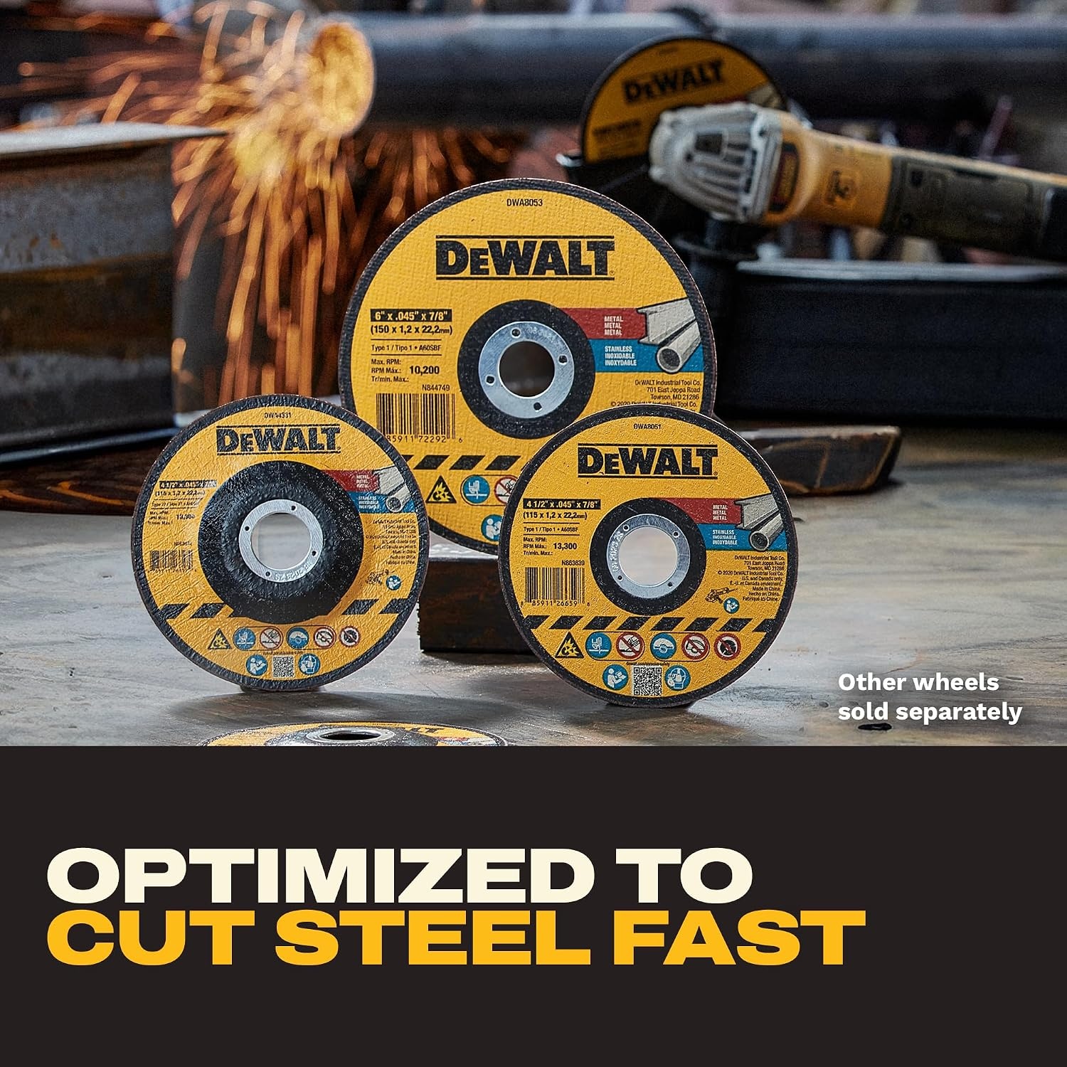 image:imageDEWALT 412 In x 045 in Aluminum Oxide Bonded Abrasive Cut Off Blade with 78 in Arbor 15 Pack General Purpose Cutting Wheels DWA8051B15