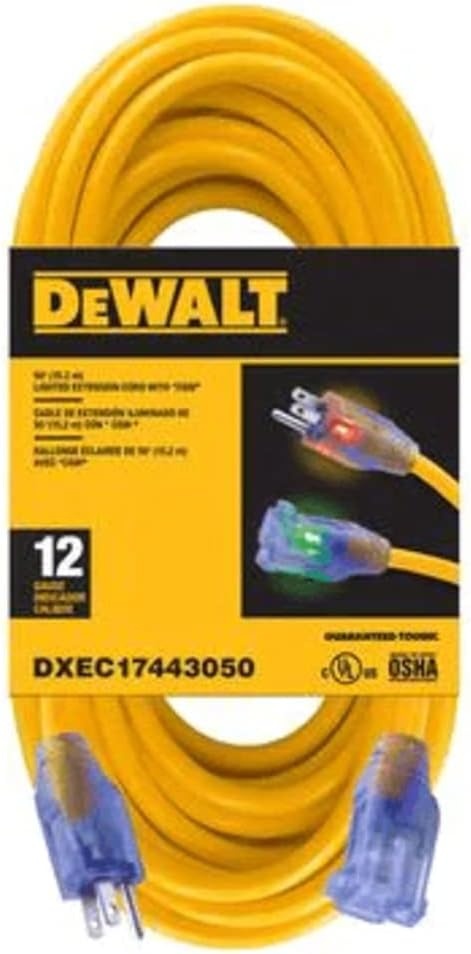 image:imageDEWALT 50 Foot 123 SJTW Lighted Extension Cord Heavy Duty Outdoor Waterproof Weatherproof Heat amp Corrosion Resistant Industrial Strength Light Up Prong Outlet Plug Power CordGreen