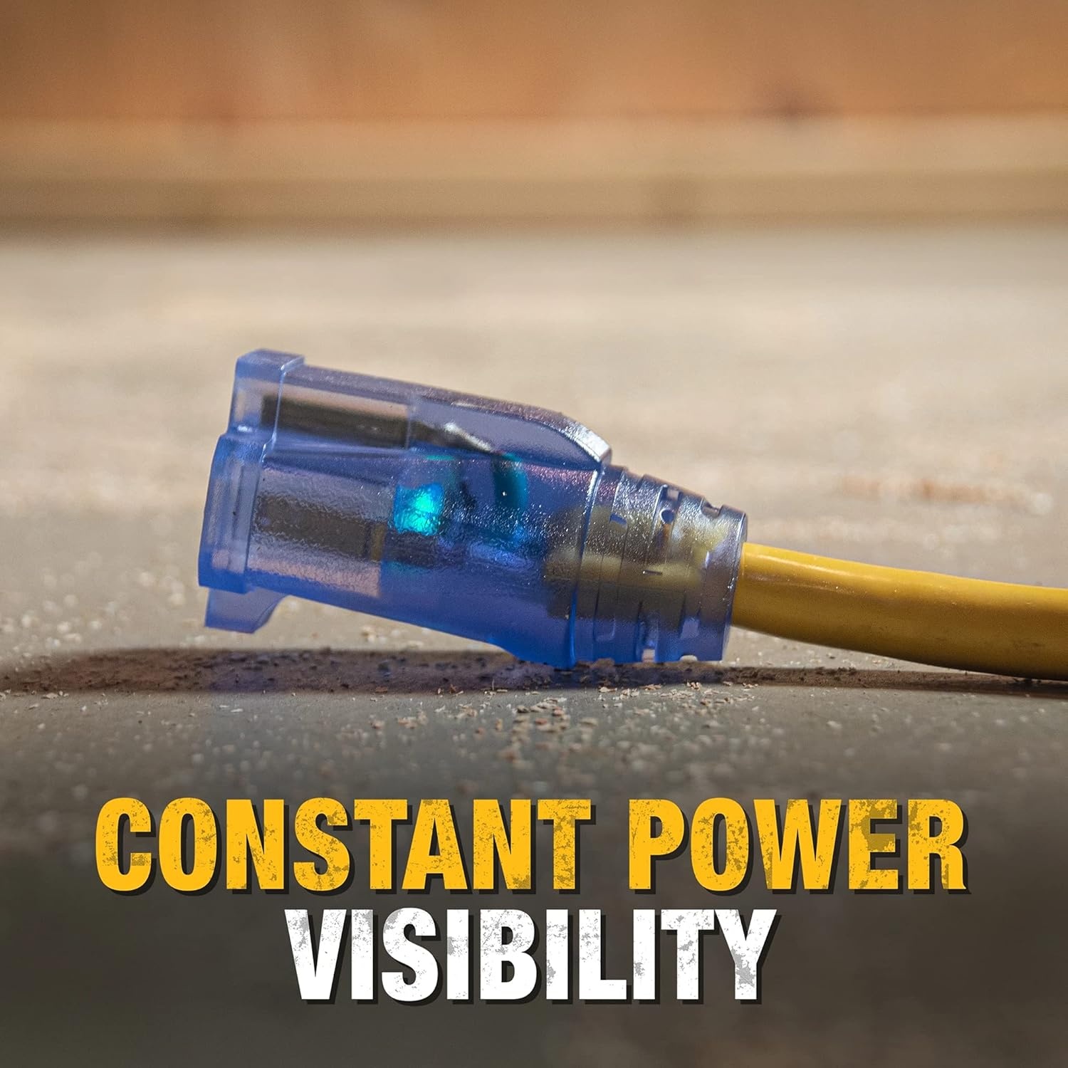 image:imageDEWALT 50 Foot 123 SJTW Lighted Extension Cord Heavy Duty Outdoor Waterproof Weatherproof Heat amp Corrosion Resistant Industrial Strength Light Up Prong Outlet Plug Power CordYellow