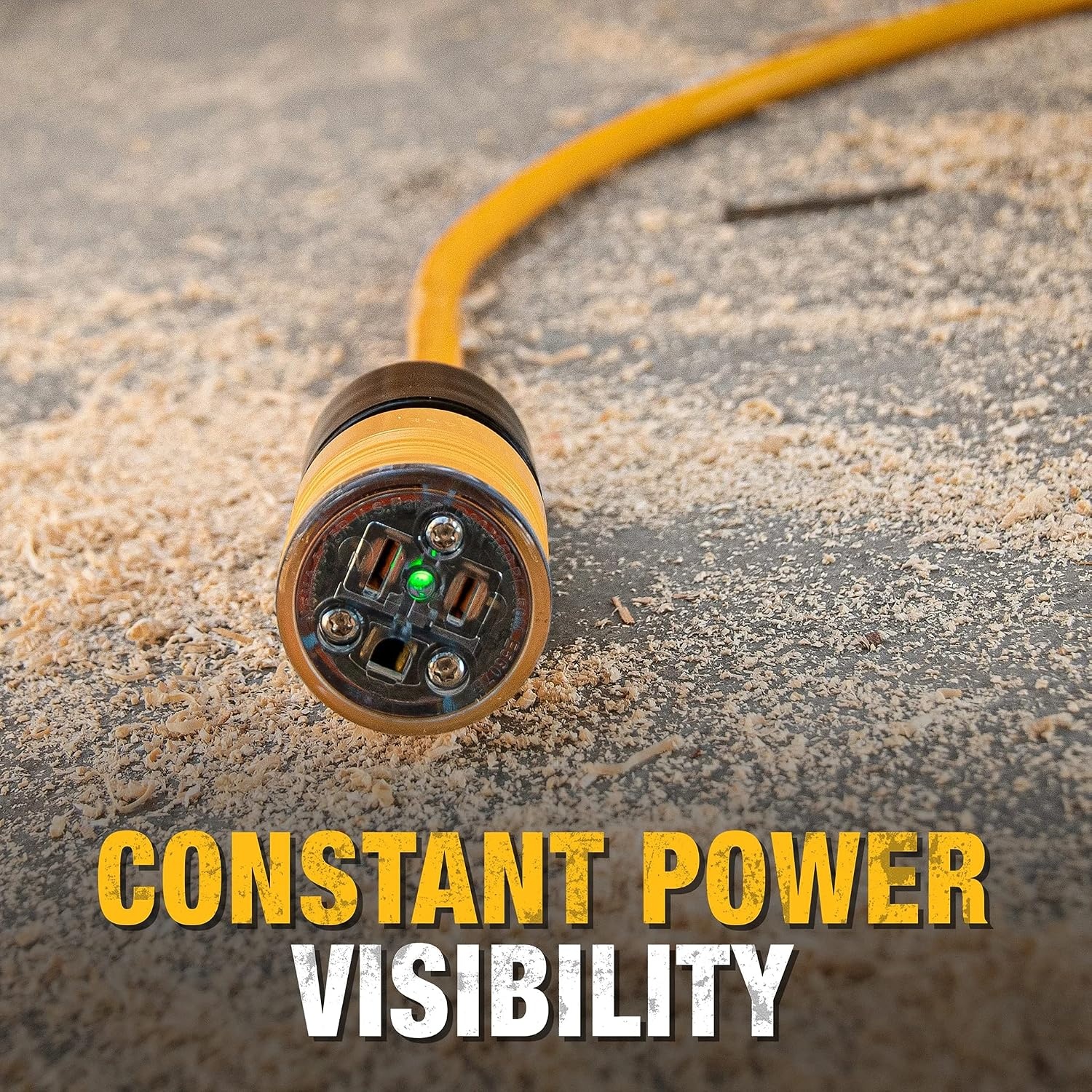 image:imageDEWALT 50 Foot Extension Cord Lighted ClicktoLock 103 SJTW Heavy Duty Outdoor Waterproof Weatherproof Heat amp Corrosion Resistant Industrial Strength Light Up Three Prong Outlet Plug Power Cord50
