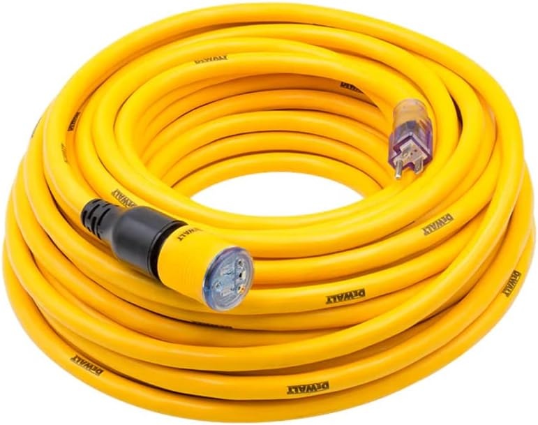 image:imageDEWALT 50 Foot Extension Cord Lighted ClicktoLock 103 SJTW Heavy Duty Outdoor Waterproof Weatherproof Heat amp Corrosion Resistant Industrial Strength Light Up Three Prong Outlet Plug Power Cord100 ft